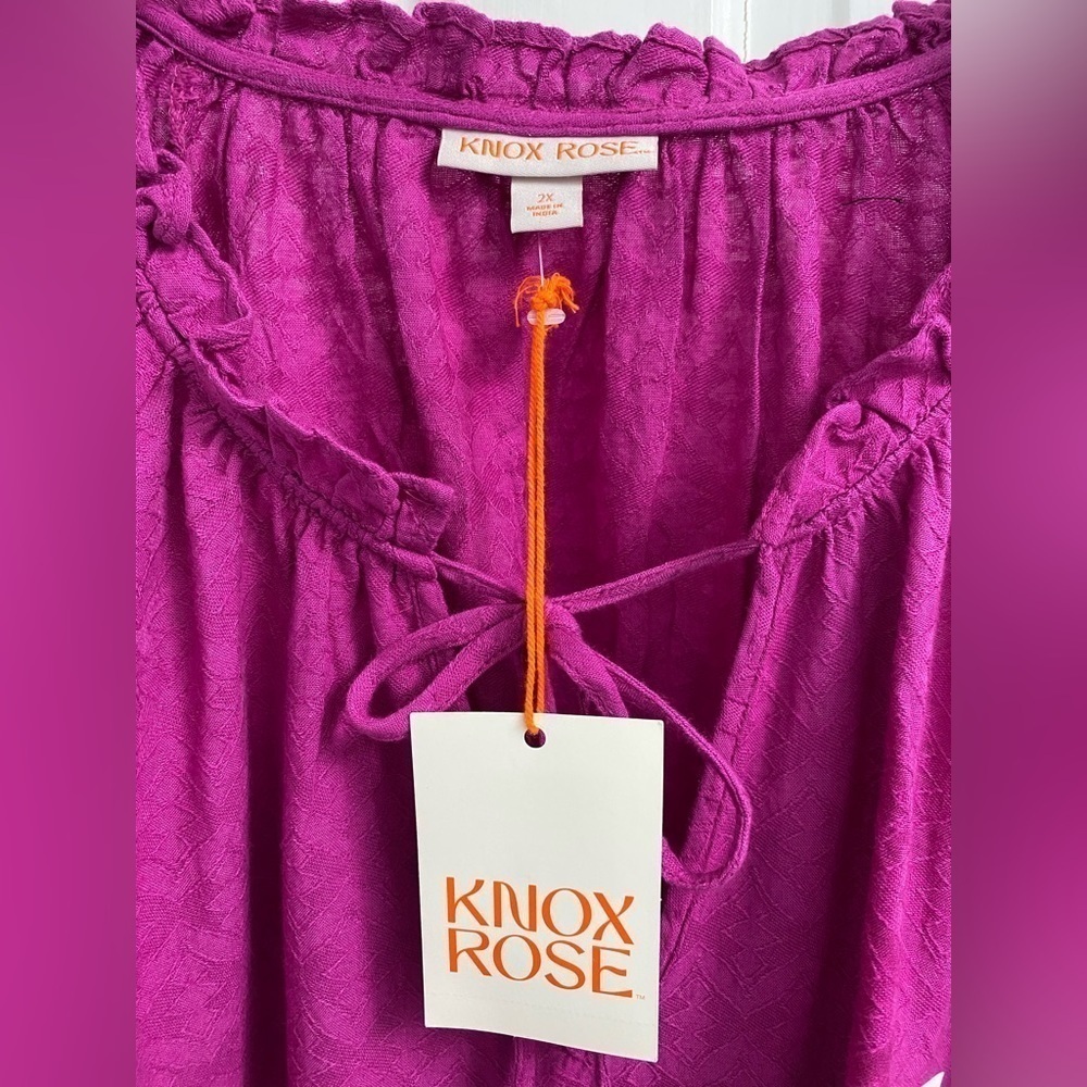 Knox Rose Puff Elbow Sleeve V Neck Peasant Blouse Top 2X Purple NEW - Picture 3 of 5